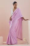 Buy_Vinusto_Pink Cotton Embroidery Lace Pintuck Saree _at_Aza_Fashions