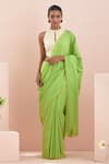 Vinusto_Green Cotton Embroidery Floral Thread Scallop Saree _Online_at_Aza_Fashions