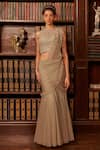 Buy_Cherie D_Grey Tulle Embroidery Enigma Stardust Embellished Pre Draped Lehenga Saree Set _at_Aza_Fashions