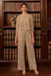 Buy_Cherie D_Grey Tulle Embroidery Crystals Round Neck Enigma Rose Bloom Cape Pant Set _at_Aza_Fashions