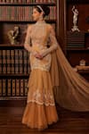 Buy_Cherie D_Beige Tulle Illusion Astron Crystal Embellished Pre Draped Lehenga Saree Set _at_Aza_Fashions