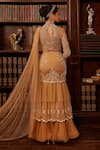 Cherie D_Beige Tulle Illusion Astron Crystal Embellished Pre Draped Lehenga Saree Set _Online_at_Aza_Fashions