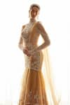 Buy_Cherie D_Beige Tulle Illusion Astron Crystal Embellished Pre Draped Lehenga Saree Set _Online_at_Aza_Fashions