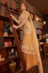 Buy_Cherie D_Beige Tulle Illusion Astron Crystal Embellished Pre Draped Lehenga Saree Set 