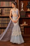 Buy_Cherie D_Blue Tulle Embroidery Pearl Sweetheart Mystery Iris Bloom Lehenga Saree Set _at_Aza_Fashions