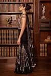 Shop_Cherie D_Black Tulle Embroidery Floral Off Paradox Noir Pre-draped Saree With Blouse _Online_at_Aza_Fashions