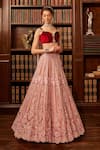 Buy_Cherie D_Pink Tulle Embroidery Floral Sweetheart Paramour Pearl Lehenga With Blouse _at_Aza_Fashions