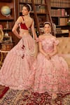 Buy_Cherie D_Pink Tulle Embroidery Floral Sweetheart Paramour Pearl Lehenga With Blouse _Online_at_Aza_Fashions