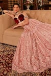 Shop_Cherie D_Pink Tulle Embroidery Floral Sweetheart Paramour Pearl Lehenga With Blouse _Online_at_Aza_Fashions