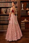 Cherie D_Pink Tulle Embroidery Floral Sweetheart Paramour Pearl Lehenga With Blouse _at_Aza_Fashions