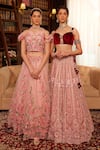 Shop_Cherie D_Pink Tulle Embroidery Floral Sweetheart Paramour Pearl Lehenga With Blouse 