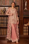 Buy_Cherie D_Ivory Silk Embroidery Floral Jacket Round Revelation Pearl And Sharara Set _at_Aza_Fashions