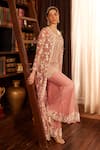 Shop_Cherie D_Ivory Silk Embroidery Floral Jacket Round Revelation Pearl And Sharara Set _Online_at_Aza_Fashions