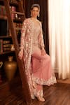 Shop_Cherie D_Ivory Silk Embroidery Floral Jacket Round Revelation Pearl And Sharara Set _at_Aza_Fashions