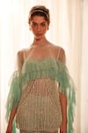 Buy_Cherie D_Blue Silk Embroidery Pearls Cape Closed Neck Scandal Ruffle And Sharara Set _Online_at_Aza_Fashions