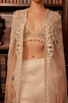 Shop_Cherie D_Ivory Silk Embroidery Floral Blouse Plunge Secret Bella Cape And Lehenga Set _at_Aza_Fashions