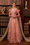 Buy_Cherie D_Pink Silk Embroidery Crystal Accents Off Shoulder Secret Garden Lehenga Set _at_Aza_Fashions