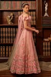 Cherie D_Pink Silk Embroidery Crystal Accents Off Shoulder Secret Garden Lehenga Set _Online_at_Aza_Fashions