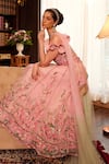 Buy_Cherie D_Pink Silk Embroidery Crystal Accents Off Shoulder Secret Garden Lehenga Set 