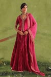 Buy_Myoho_Pink Dupion Embroidery Bullian Bloom V Neck Ras Blouse Lehenga Set _at_Aza_Fashions