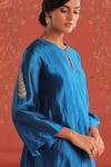 Myoho_Blue Dupion Embroidery Foliage Round Saundarya Motif Layered Kurta With Pant _Online_at_Aza_Fashions