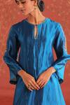 Buy_Myoho_Blue Dupion Embroidery Foliage Round Saundarya Motif Layered Kurta With Pant _Online_at_Aza_Fashions