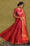 Buy_Myoho_Pink Dupion Embroidery Wildbloom Round Neck Mohak Panelled Godet Lehenga Set _at_Aza_Fashions