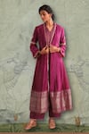 Buy_Myoho_Purple Chanderi Embroidery Petunia Bloom V Mystic Banarasi Border Jacket Set _at_Aza_Fashions