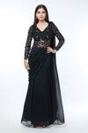 Buy_Vivek Patel_Black Georgette Embellished 3d Flower V Yoke Saree Gown _at_Aza_Fashions