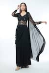 Shop_Vivek Patel_Black Georgette Embellished 3d Flower V Yoke Saree Gown _Online_at_Aza_Fashions