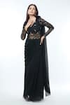 Vivek Patel_Black Georgette Embellished 3d Flower V Yoke Saree Gown _at_Aza_Fashions