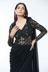 Buy_Vivek Patel_Black Georgette Embellished 3d Flower V Yoke Saree Gown 