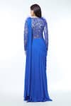 Shop_Vivek Patel_Blue Georgette Embellished 3d Flower V Floral Yoke Saree Gown _at_Aza_Fashions