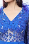 Buy_Vivek Patel_Blue Georgette Embellished 3d Flower V Floral Yoke Saree Gown 