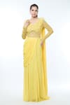 Shop_Vivek Patel_Yellow Georgette Embellished 3d Flower V Floral Saree Gown _Online_at_Aza_Fashions