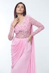 Buy_Vivek Patel_Pink Georgette Embellished 3d Flower V Floral Saree Gown _Online_at_Aza_Fashions