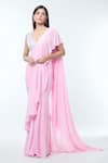 Buy_Vivek Patel_Pink Saree Georgette Dori Plunge Ruffle Detailed Pre-draped With Blouse _at_Aza_Fashions