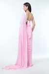 Shop_Vivek Patel_Pink Saree Georgette Dori Plunge Ruffle Detailed Pre-draped With Blouse _at_Aza_Fashions