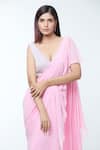 Buy_Vivek Patel_Pink Saree Georgette Dori Plunge Ruffle Detailed Pre-draped With Blouse _Online_at_Aza_Fashions