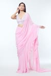 Shop_Vivek Patel_Pink Saree Georgette Dori Plunge Ruffle Detailed Pre-draped With Blouse _Online_at_Aza_Fashions