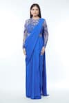 Vivek Patel_Blue Georgette Embellished 3d Flower Round Sheer Sleeves Saree Gown _at_Aza_Fashions