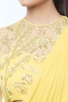 Vivek Patel_Yellow Georgette Embellished 3d Flower Round Sheer Sleeves Saree Gown _at_Aza_Fashions