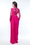 Shop_Vivek Patel_Fuchsia Georgette Embellished Resham High Saree Gown _at_Aza_Fashions