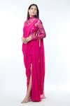 Vivek Patel_Fuchsia Georgette Embellished Resham High Saree Gown _Online_at_Aza_Fashions