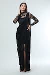 Vivek Patel_Black Georgette Embellished Resham High Yoke Saree Gown _Online_at_Aza_Fashions