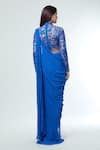 Shop_Vivek Patel_Blue Georgette Embellished Resham High Slit Saree Gown _at_Aza_Fashions