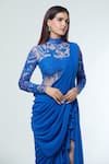 Shop_Vivek Patel_Blue Georgette Embellished Resham High Slit Saree Gown _Online_at_Aza_Fashions