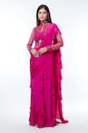 Buy_Vivek Patel_Fuchsia Crepe Embellished Pearl High Abstract Radial Saree Gown _at_Aza_Fashions