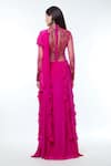 Shop_Vivek Patel_Fuchsia Crepe Embellished Pearl High Abstract Radial Saree Gown _at_Aza_Fashions