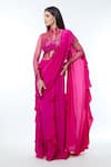 Vivek Patel_Fuchsia Crepe Embellished Pearl High Abstract Radial Saree Gown _Online_at_Aza_Fashions